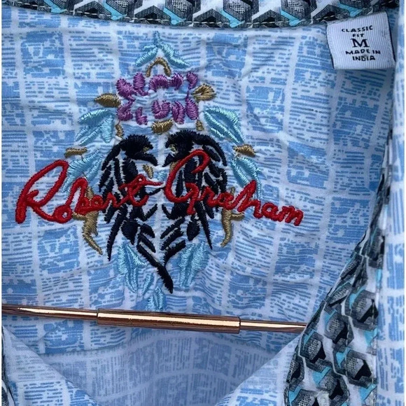 Robert Graham Mens Classic Fit Formal Printed Long Sleeve Shirt Blue  Sz Medium - Picture 6 of 13